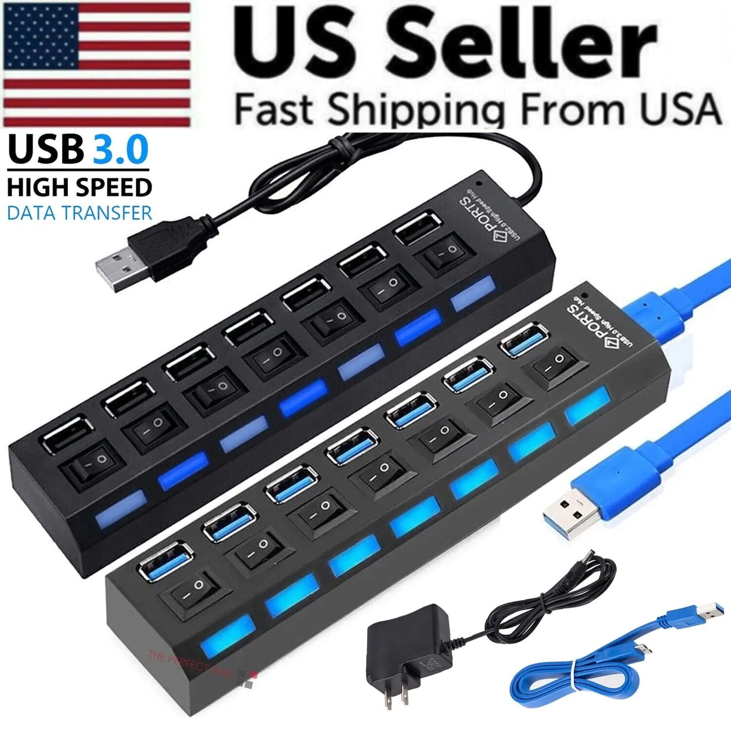 High-Speed 7-Port USB 2.0/3.0 Hub Splitter