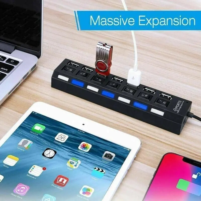 High-Speed 7-Port USB 2.0/3.0 Hub Splitter