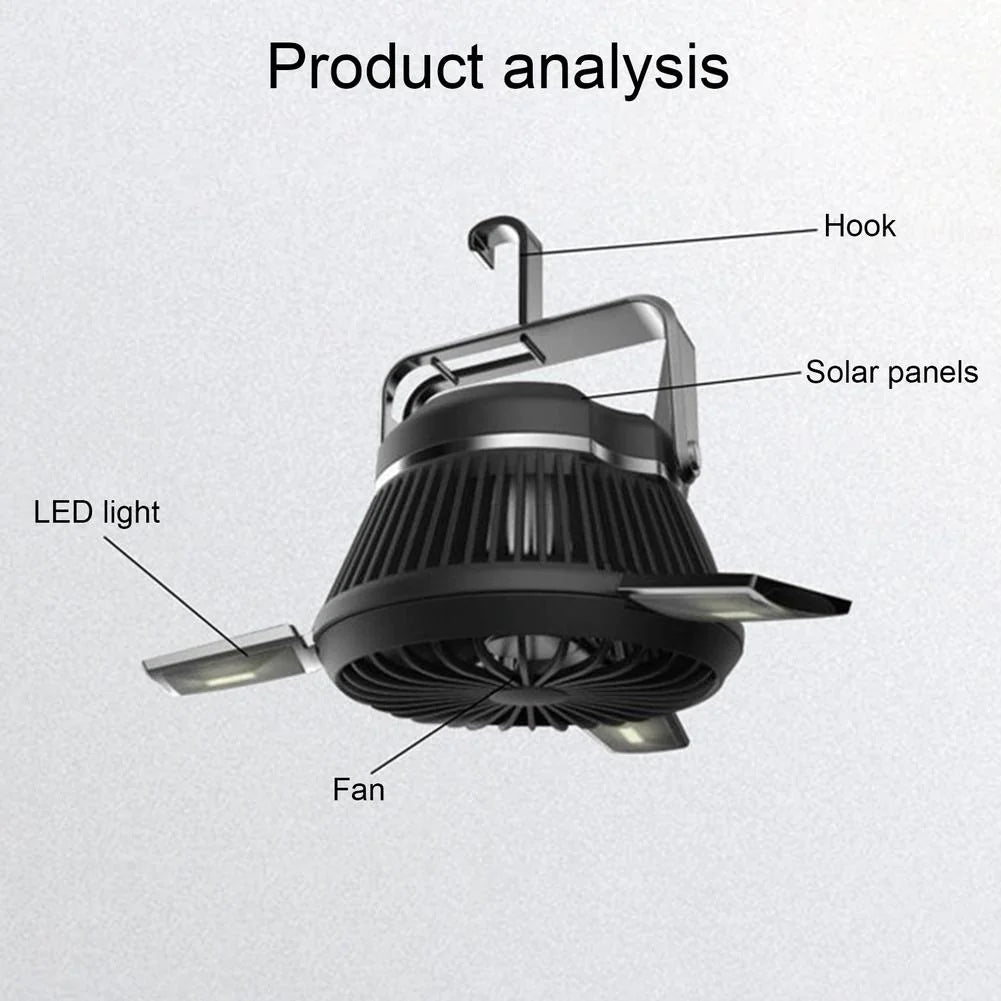 Foldable Fan & LED Solar Lantern with Hook