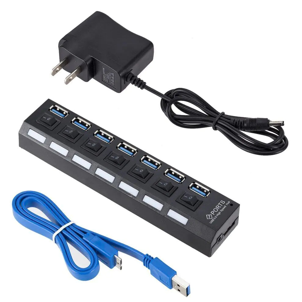 High-Speed 7-Port USB 2.0/3.0 Hub Splitter