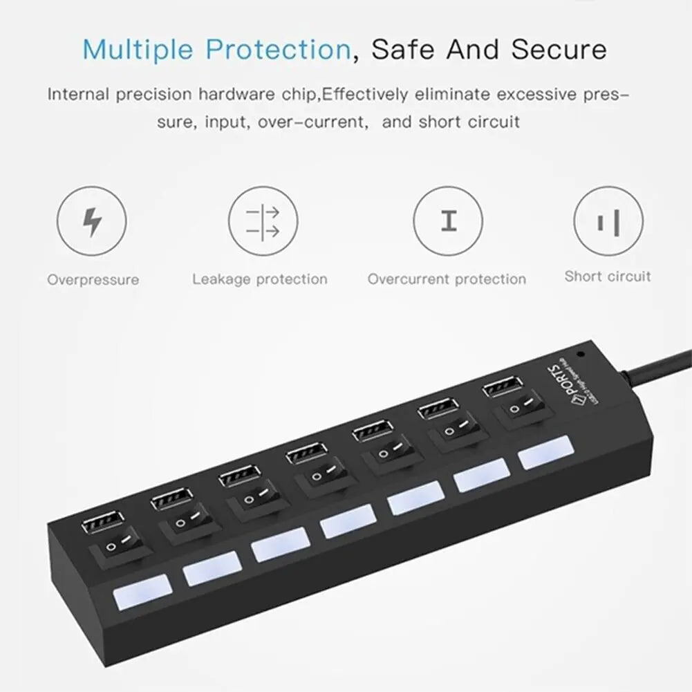 High-Speed 7-Port USB 2.0/3.0 Hub Splitter