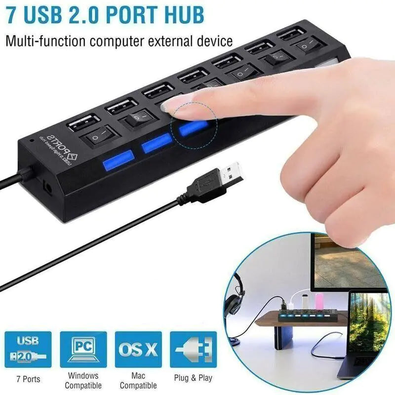 High-Speed 7-Port USB 2.0/3.0 Hub Splitter