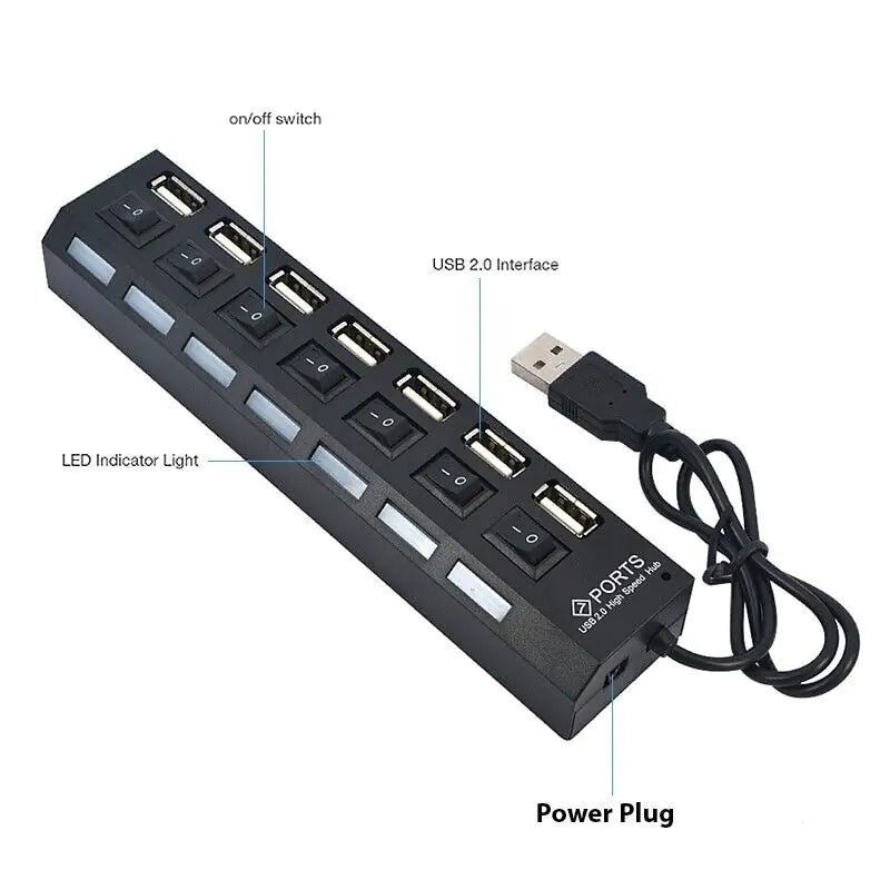 High-Speed 7-Port USB 2.0/3.0 Hub Splitter