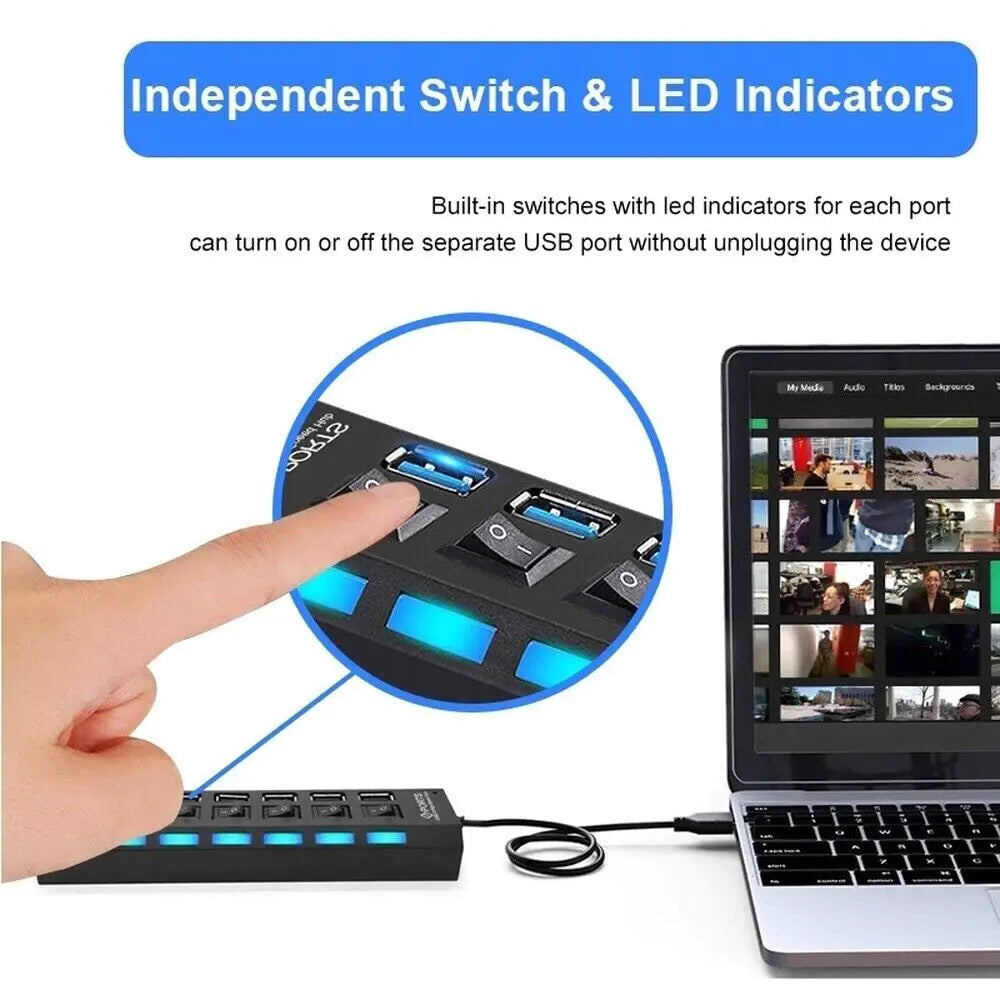 High-Speed 7-Port USB 2.0/3.0 Hub Splitter