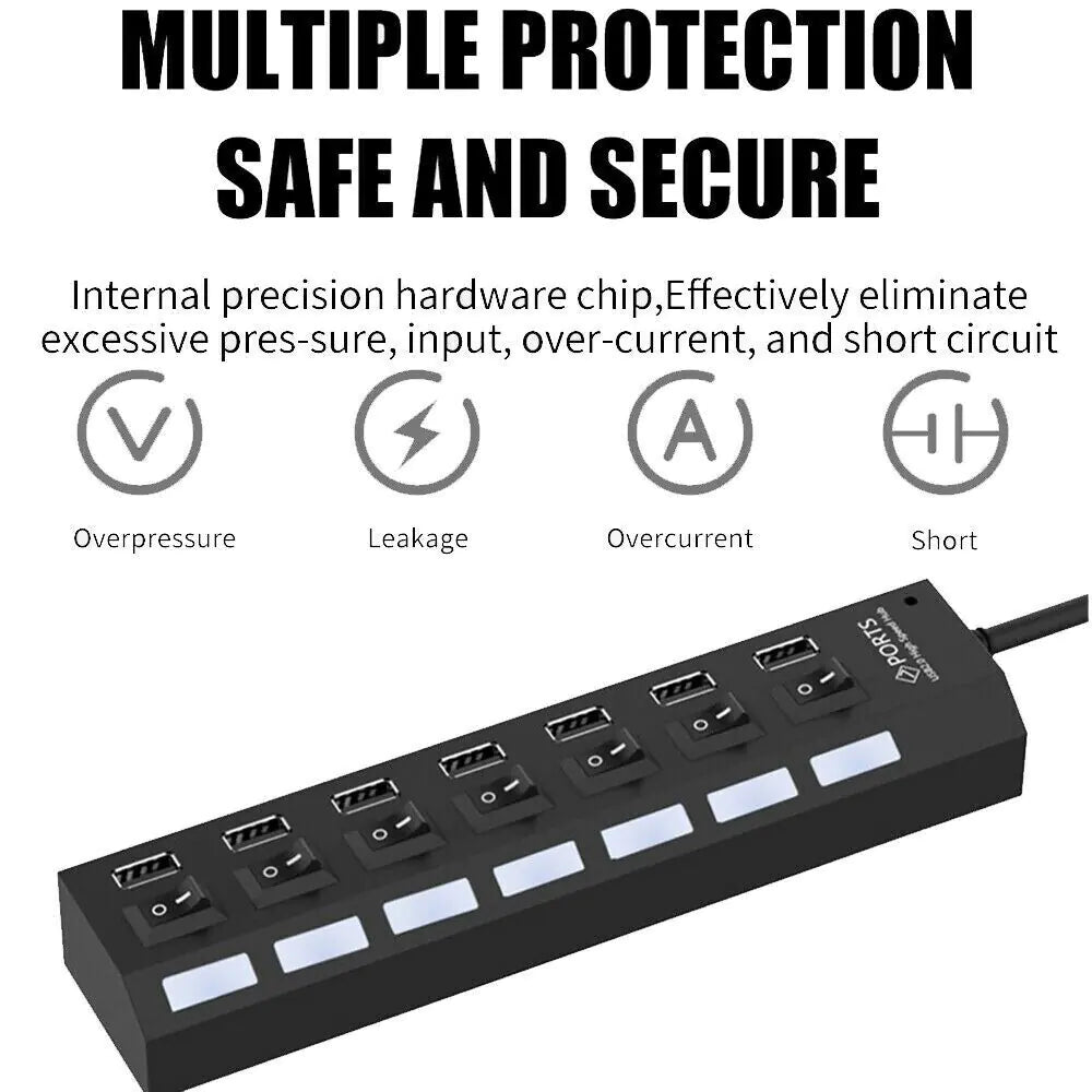 High-Speed 7-Port USB 2.0/3.0 Hub Splitter