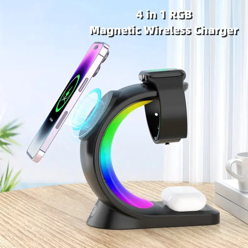 4-in-1 Magnetic Wireless Fast Charger with Atmosphere Light