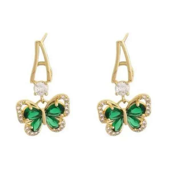 Vintage Green Crystal Butterfly Drop Earrings