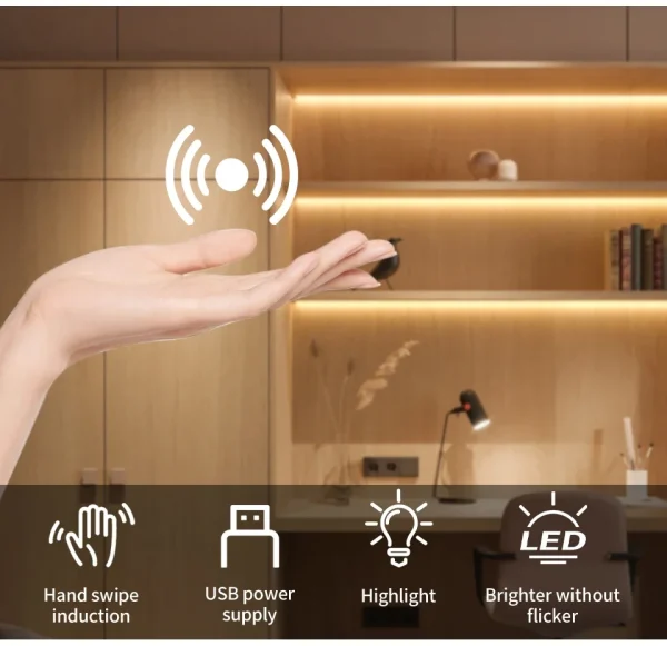 Hand Sweep LED Strip Lights 1M 2M 3M 4M 5M 10M LED Strip with Hand Sweep Motion Sensor Switch for Kitchen Stairs Wardrobe