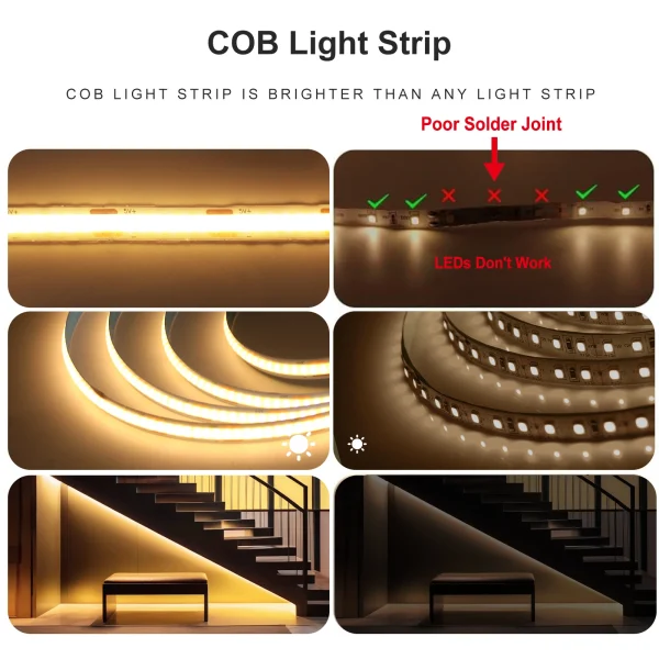 Dimmable COB LED Strip Light 5V USB Flexible LED Tape with ON OFF Switch 320LEDs High Density Linear Lighting with Adhesive Tape