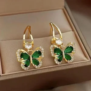 Vintage Green Crystal Butterfly Drop Earrings