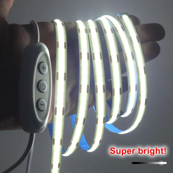 Dimmable COB LED Strip Light 5V USB Flexible LED Tape with ON OFF Switch 320LEDs High Density Linear Lighting with Adhesive Tape