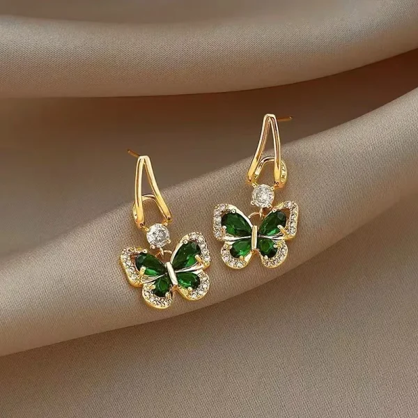 Vintage Green Crystal Butterfly Drop Earrings