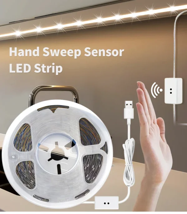 Hand Sweep LED Strip Lights 1M 2M 3M 4M 5M 10M LED Strip with Hand Sweep Motion Sensor Switch for Kitchen Stairs Wardrobe