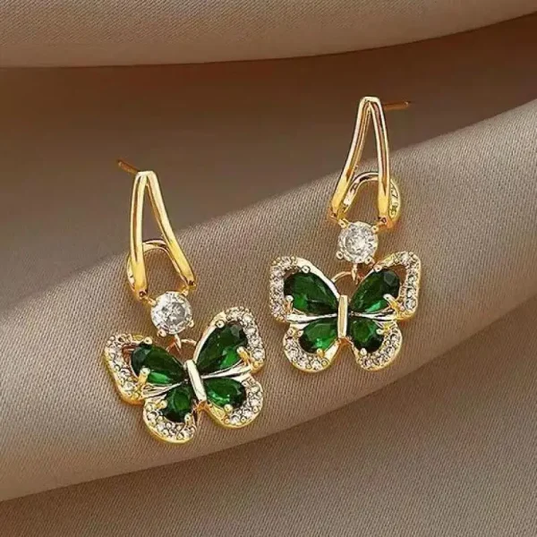 Vintage Green Crystal Butterfly Drop Earrings