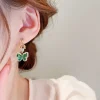 Vintage Green Crystal Butterfly Drop Earrings