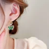 Vintage Green Crystal Butterfly Drop Earrings