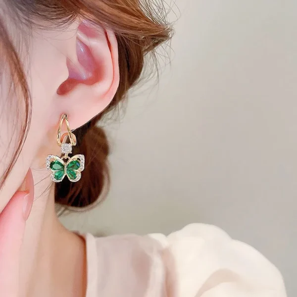 Vintage Green Crystal Butterfly Drop Earrings