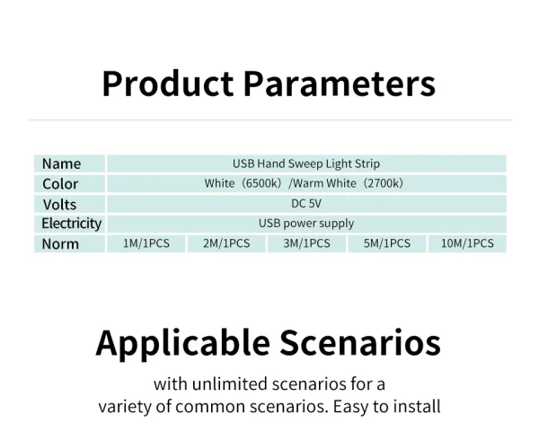 Hand Sweep LED Strip Lights 1M 2M 3M 4M 5M 10M LED Strip with Hand Sweep Motion Sensor Switch for Kitchen Stairs Wardrobe