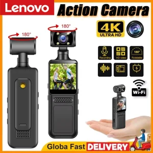 Sdaee67424b2e4530a826259bf41df50fb.webp Lenovo 4K Ultra HD Action Mini Camera 180 Rotatable Vlog WiFi Lens Sports Camera